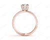 Round Cut Four Double Claw Set Diamond Ring with Pave Set Diamonds Down The Shoulders in 18K Rose