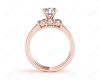 Round Cut Diamond trilogy wedding set rings with claw set side stone in 18K Rose