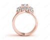 Round Cut Diamond three stones wedding set rings with claw set side stone in 18K Rose