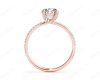 Round Cut Cross Over ring claw set diamond with pave set side stone in 18K Rose