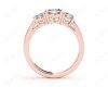 Cushion Cut Trilogy Ring with Channel Set Shoulder Diamonds in 18K Rose