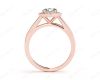 Round Cut 4 Prong Set Diamond Ring with Halo and Plain Tapered Band in 18K Rose