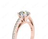 Round Cut Four Claws V Set Diamond Ring with Grain Set Side Stones . in 18K Rose