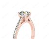 Round Cut Four Claws Diamond Ring with Pave Set Side Stones in 18K Rose