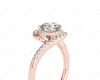 Round Cut Halo Diamond Cross Over Engagement ring with claw set centre stone in 18K Rose