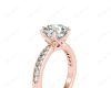 Round Cut Six Claw Set Diamond Ring with Pave Set Side Stones in 18K Rose