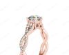 Twist Band Round Cut Four Claw Set Diamond Engagement Ring with Pave Set Stones Down the Shoulders in 18K Rose