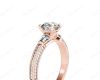 Vintage Style Round Cut Four Claw Diamond Ring with Pave Milgrain Set Side Stones In 18K Rose