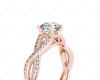 Twist Band Round Cut Four Claw Set Diamond Ring with Pave Set Stones Down the Shoulders In 18K Rose