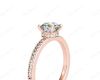 Round Cut Four Claw Set Diamond Ring with Round Share Prong Set Side Stones in 18K Rose