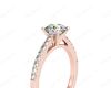 Round Cut Four Claw Set Diamond Ring with Round Pave Set Stones Down the Shoulders in 18K Rose