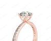 Round Cut Four Claw Set Diamond Ring with Round Cut Diamonds Pave Set Down the Shoulders in 18K Rose