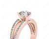 Round Cut 4 Claw Split Shank Engagement Ring with Grain Set Side Stones in 18K Rose