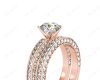 Engagement and Wedding Set Round Cut Diamond Rings with Pave Setting Side Stones in 18K Rose