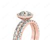 Round Cut Halo Diamond Wedding Rings Set with Four Claws Centre Stone Setting in 18K Rose