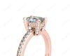 Emerald Cut Four Claw Diamond Ring with grain set side stones in 18K Rose