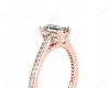 Emerald Cut Four Prongs Diamond Ring with Channel Set Side Stones in 18K Rose