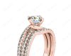 Round Cut Diamond Wedding Set Rings with Pave Setting Side Stones in 18K Rose