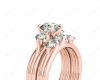 Round Cut Diamond three stones wedding set rings with claw set side stone in 18K Rose