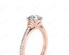 Round Cut Four Claw Set Diamond Ring with Pave Set Diamonds on the Band in 18K Rose