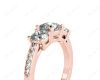 Cushion Cut Trilogy Ring with Channel Set Shoulder Diamonds in 18K Rose