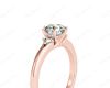 Round Cut Claw Set Trilogy Diamond Ring with Plain Band in 18K Rose