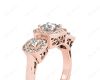 Princess Cut Trilogy Halo Diamond Engagement Ring in 18K Rose