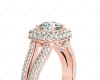 Round Cut Split Shank Milgrain Halo Engagement Ring with Micro Pave Set Diamonds on the Halo and sidestones in 18K Rose