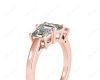 Emerald Cut Four Claw Trilogy Diamond Engagement Ring in 18K Rose