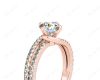 Round Cut Split Shank Diamond Engagement Ring with a Twist Band and Pave Set Side Stones in 18K Rose