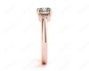 Radiant square cut three stone diamond ring claw set centre stone in 18K Rose