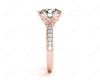 Round Cut Six Claw Set Diamond Ring with Pave Set Side Stones in 18K Rose