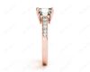 Emerald Cut Trilogy Ring with Channel Set Shoulder Diamonds in 18K Rose