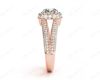 Round Cut Split Shank Milgrain Halo Engagement Ring with Micro Pave Set Diamonds on the Halo and sidestones in 18K Rose