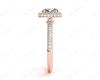 Round Cut Diamond Ring with Micro Pave Set Diamonds on Halo and Down the Shoulders in 18K Rose