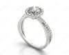 Round Cut Split Shank Diamond Halo Engagement Ring with Pave Set Side Stones Down the Band in Platinum