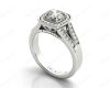 Vintage Style Round Cut Split Shank Milgrain Halo Set Engagement Ring with Channel Set Side Stones in Platinum