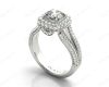 Round Cut Split Shank Milgrain Halo Engagement Ring with Micro Pave Set Diamonds on the Halo and Sidestones in Platinum