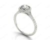 Round Cut Diamond Ring With Round Cut Diamonds Scallop Set on the Halo and Down the Shoulders in Platinum