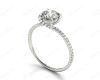 Round Cut Cross Over ring claw set diamond with pave set side stone in 18K White