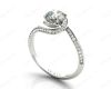 Round Cut Twist band claw set diamond with grain set side stone in 18K White