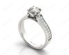 Round Cut Four Claws V Set Diamond Ring with Pave Set Side stones in 18K White