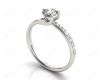 Round Cut Three Claws Diamond Ring with Pave Set Side Stones in 18K White