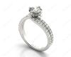 Round Cut Split Shank Diamond Engagement Ring with a Twist Band and Pave Set Side Stones in Platinum