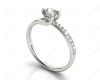 Cushion Cut Diamond Ring with Three Prong Set Centre Stone and Pavé Set Side Stones in Platinum