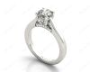 Round Cut Classic Solitaire Four Claws Diamond Engagement Ring with Micro Pavé Set Prongs in 18K White