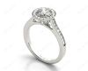 Round Cut Halo Diamond Engagement Ring with Bezel Milgrain Set Centre stone in 18K White