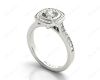 Cushion Cut Halo Ring with Bezel set centre stone with Side Stones in Platinum