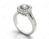 Cushion Cut Halo Ring with Milgrain claw set centre stone in Platinum