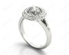 Round Cut Double Halo Plain Band Diamond Engagement ring with claw set centre stone in Platinum